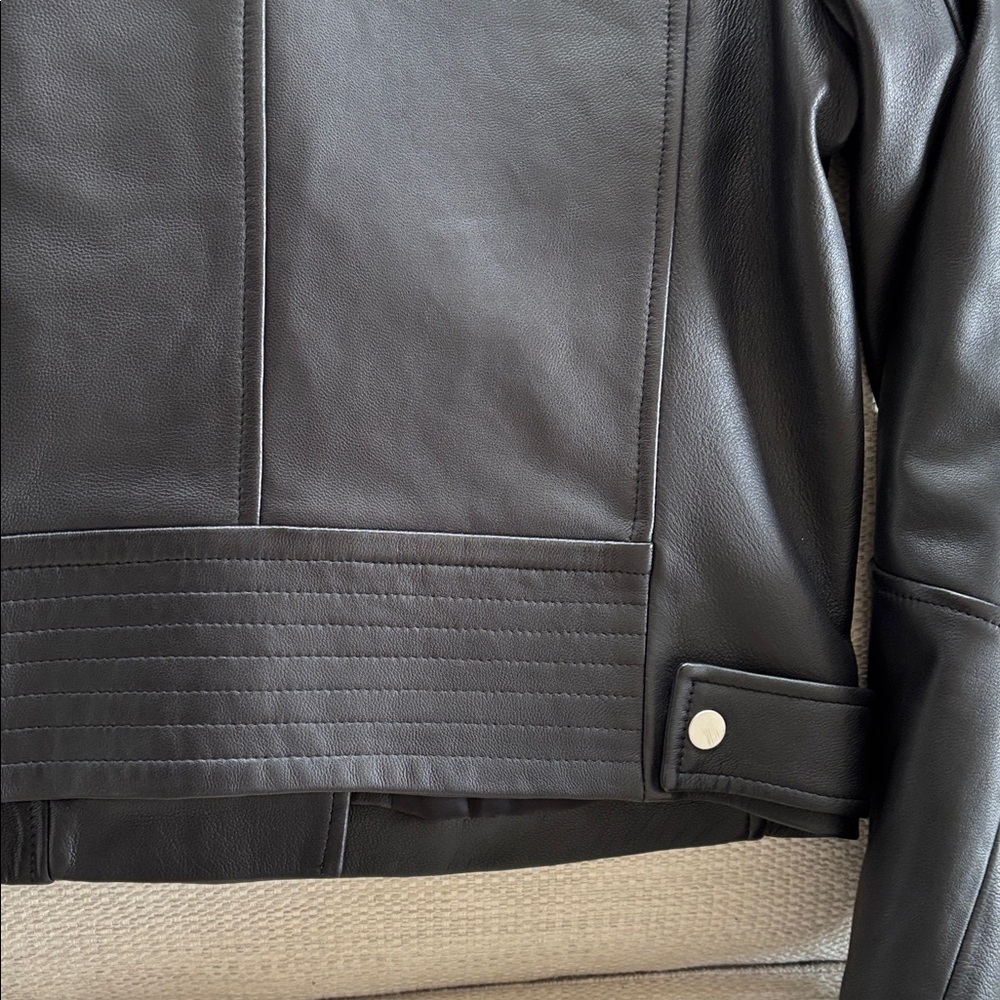 NWT Theory Moto Black Biker Grain Lamb Leather Jacket with Silver Accents Size M - Picture 8 of 16